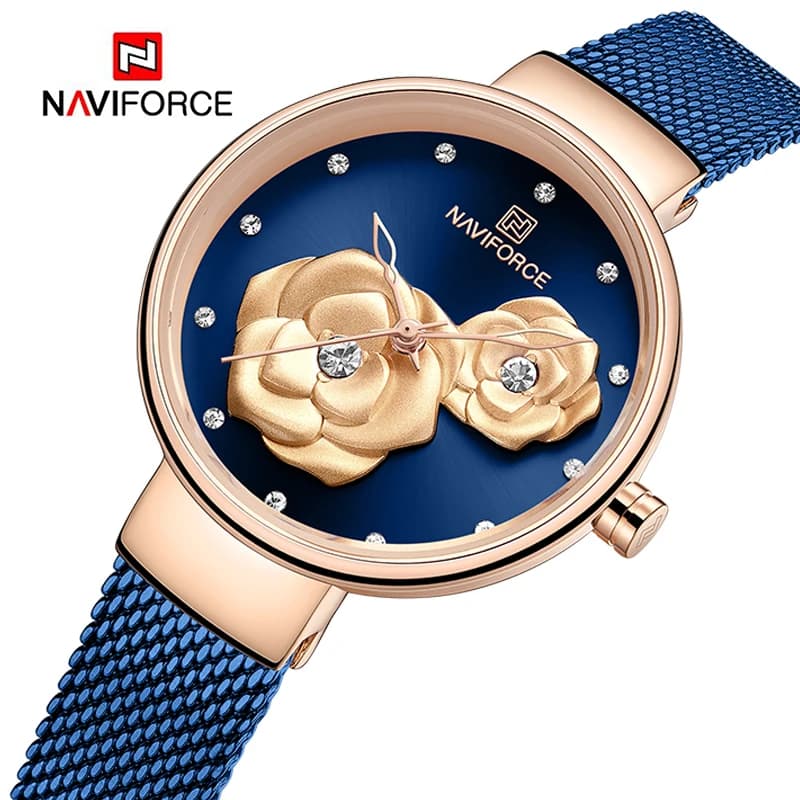 NAVIFORCE Orologi da donna eleganti alla moda Orologio da polso femminile al quarzo selvaggio casual Orologio da donna impermeabile in acciaio inossidabile con maglia