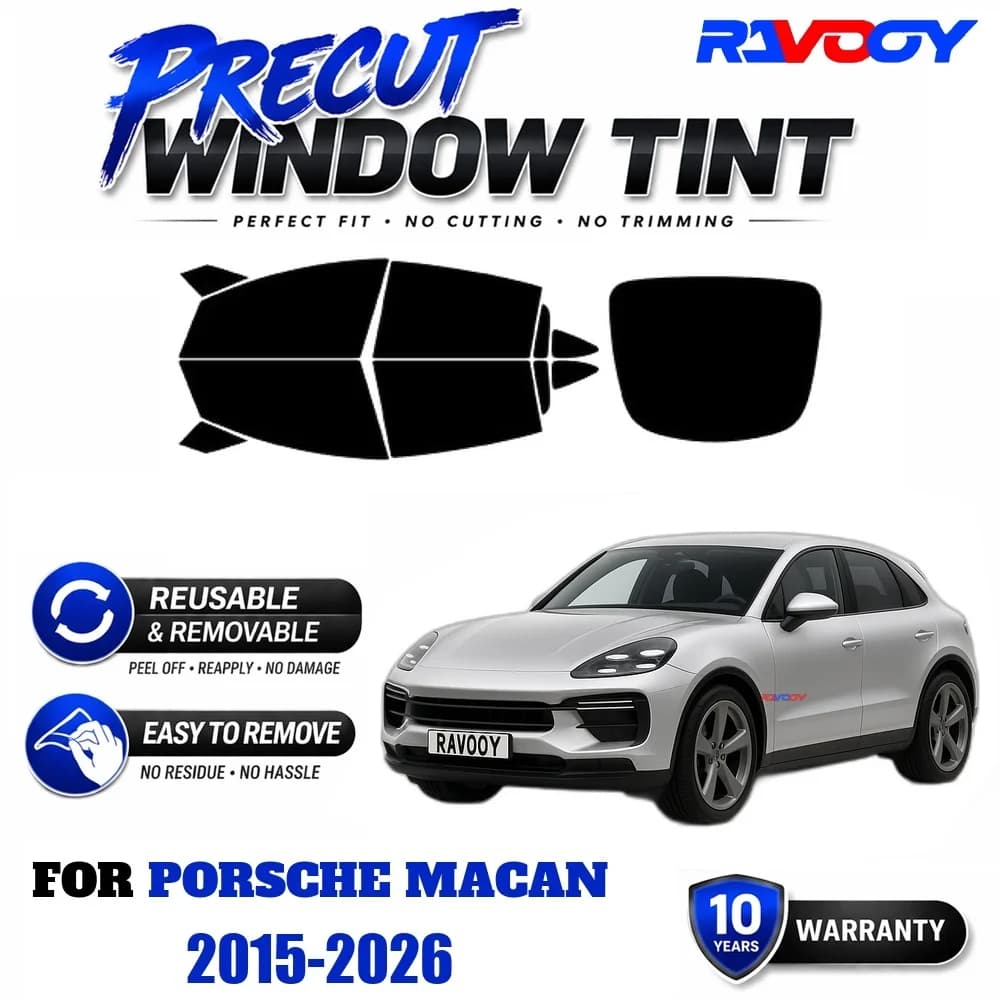 RAVOOY Precut Window Tint, Reusable Removable EPU Film, Custom Fit for Porsche Macan 2015-2026, UV Heat Protection