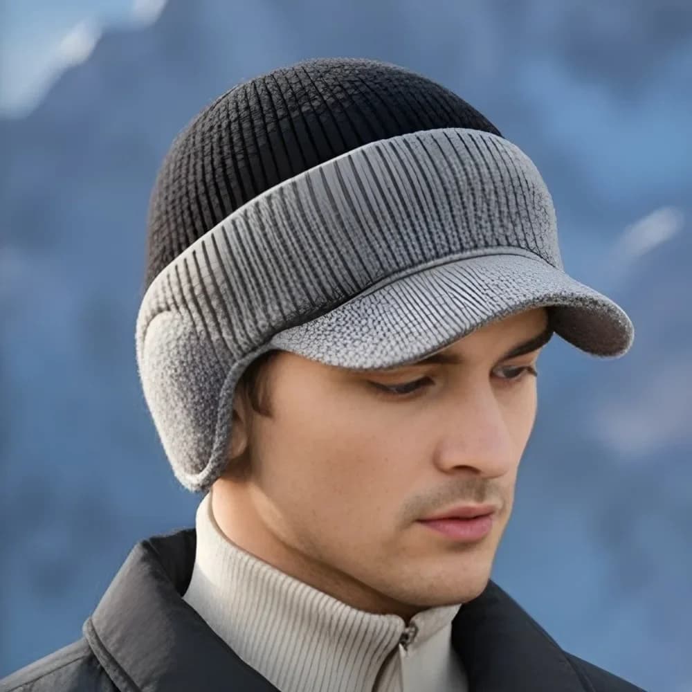 Berretto lavorato a maglia da uomo con protezione per le orecchie alla moda Mantieni caldi berretti di lana lavorati a maglia Cappello casual con paraorecchie a tesa corta per uomo donna
