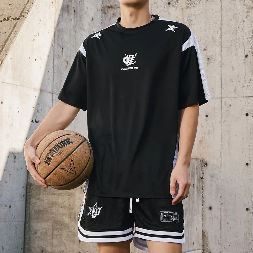 Veidoorn T-shirt sportiva oversize da uomo in poliestere traspirante, maglia sportiva ad asciugatura rapida per basket, corsa, allenamento