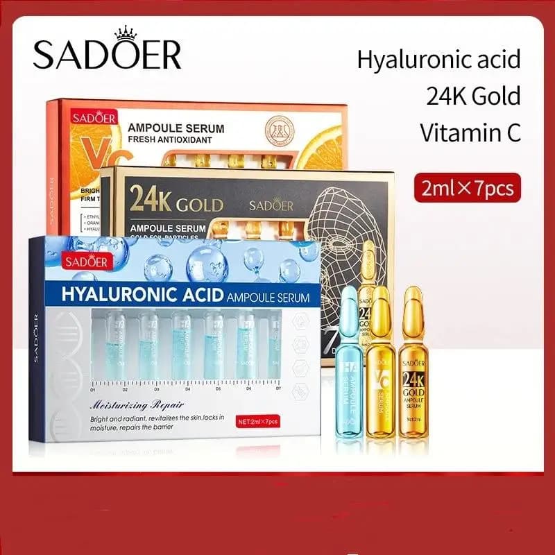 【AD】7 pezzi/set SADOER Ampoule Siero all'acido ialuronico con vitamina C e oro 24K per l'idratazione del viso, illuminante e idratante, essenza per il viso
