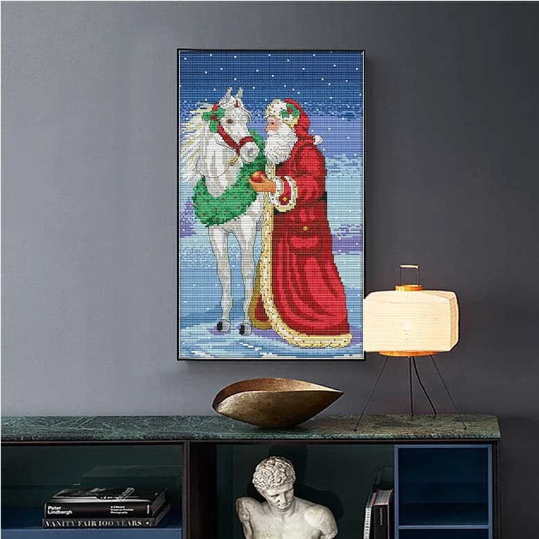 Joy Sunday Christmas Old Man and The Horse Stamped Cross Stitch Kits 14CT 16CT DIY Fabric Crafts Hand Embroidery Needlework Sets