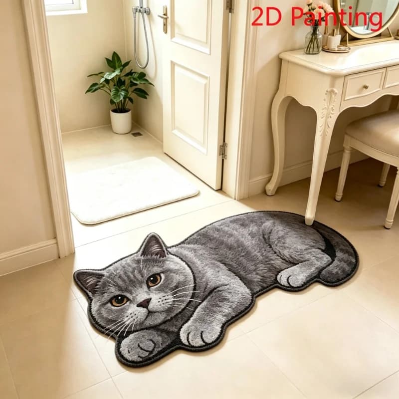 VIKAMA Cat Alien 2D Carpet, bathroom anti-slip mat, water absorption, children's bedroom carpet, bedroom, entrance, home decoration