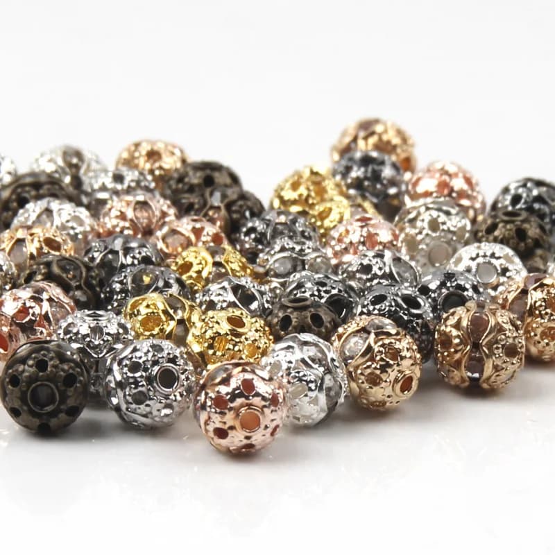 50 pz 6mm 8mm metallo placcato cristallo strass sfera rotonda distanziatore perline sparse per creazione di gioielli accessori collana braccialetto fai da te