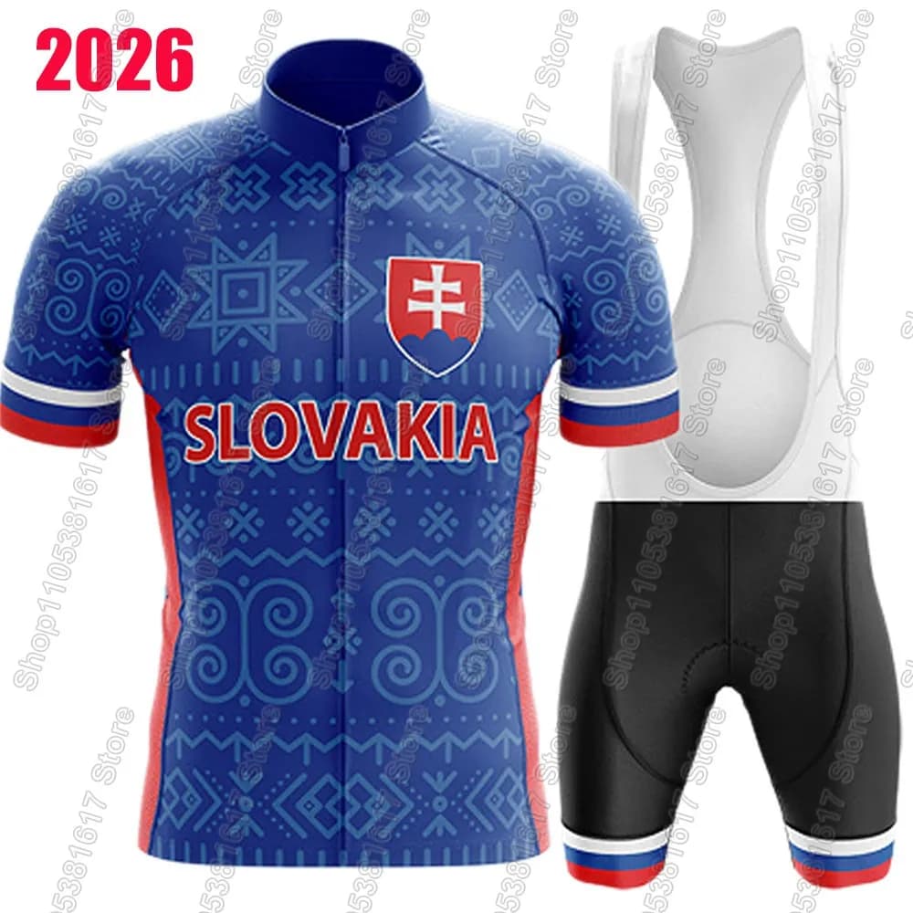 Completo da Ciclismo Nazionale Slovacca 2026 Blu Manica Corta Abbigliamento Bici da Strada Maglia e Salopette MTB Ropa Maillot