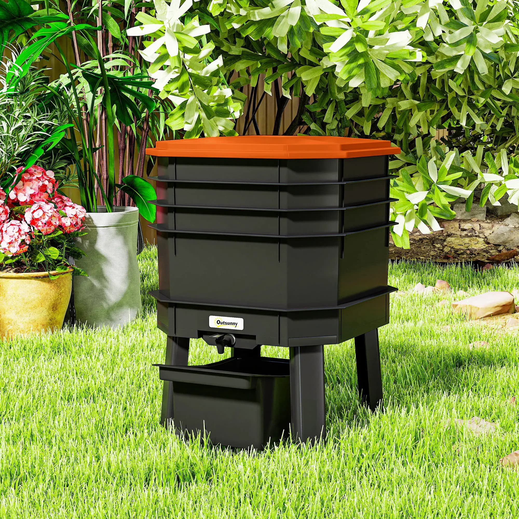 Composter per vermi a 4 scomparti, 7,4 galloni, per interni ed esterni, per il riciclo dei rifiuti alimentari, arancione