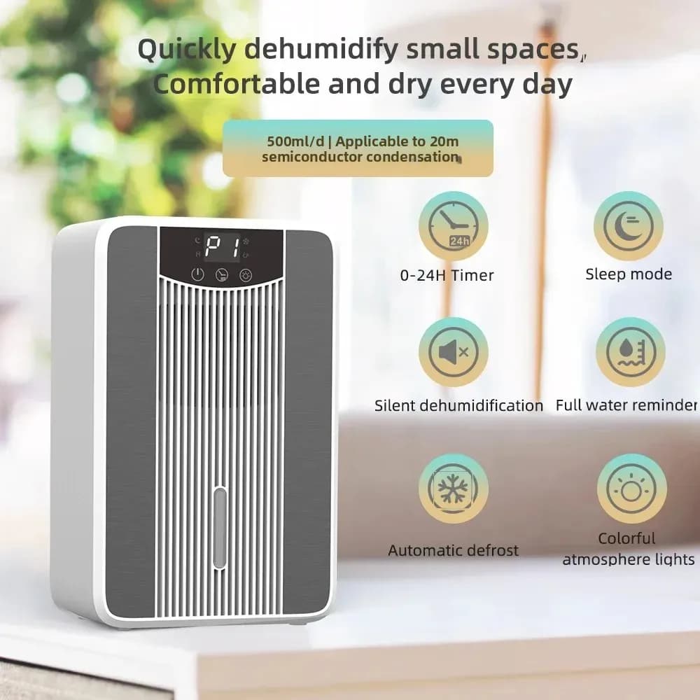 Deumidificatore Assorbitore di Umidità per Casa, Ufficio, Camera da Letto con Capacità di 42 OZ, Funzionamento Silenzioso, Luci Colorate, Timer