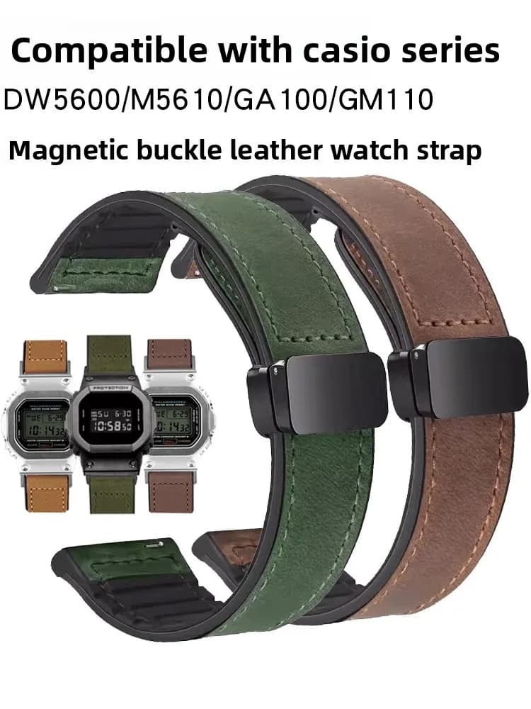 Cinturino Magnetico in Pelle da 16mm per Orologi Casio GA100 GM110 GM2100 DW5600M5610 da Uomo