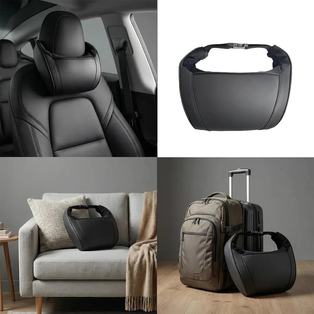 For Tesla Model3/Y/X Seat Headrest Travel Rest Neck Pillow PU Leather Neck Pillow Memory Foam Pillows Car Accessories used
