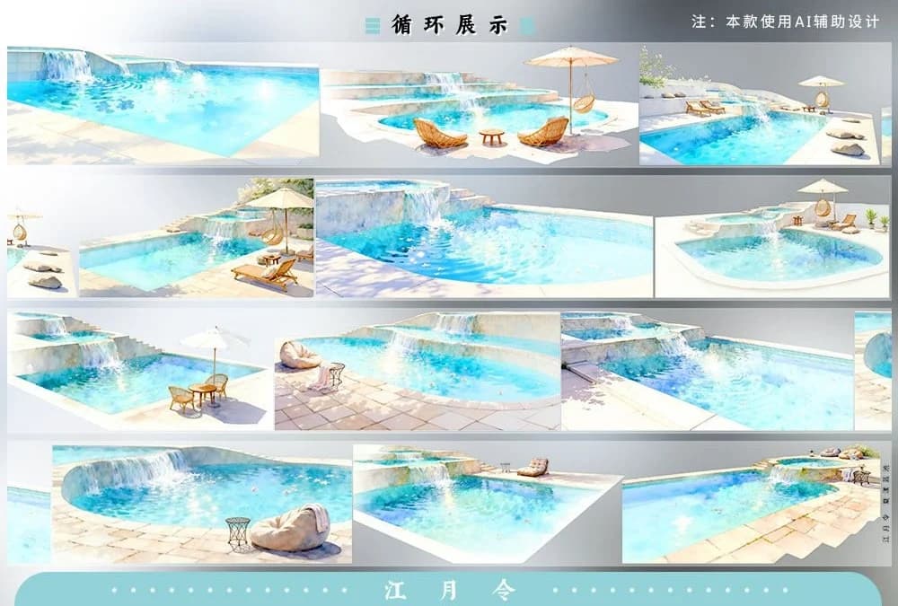 Summer swimPool Landscape PET Washi Tape Sample Loop Decorative Sticker for DIY Journal Scrapbook Card Collage