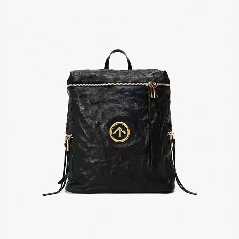 GROT Gender-Neutral Wrinkle Blackstone Double Shoulder Bag Ripple Arrow Logo Retro Large Capacity Backpack