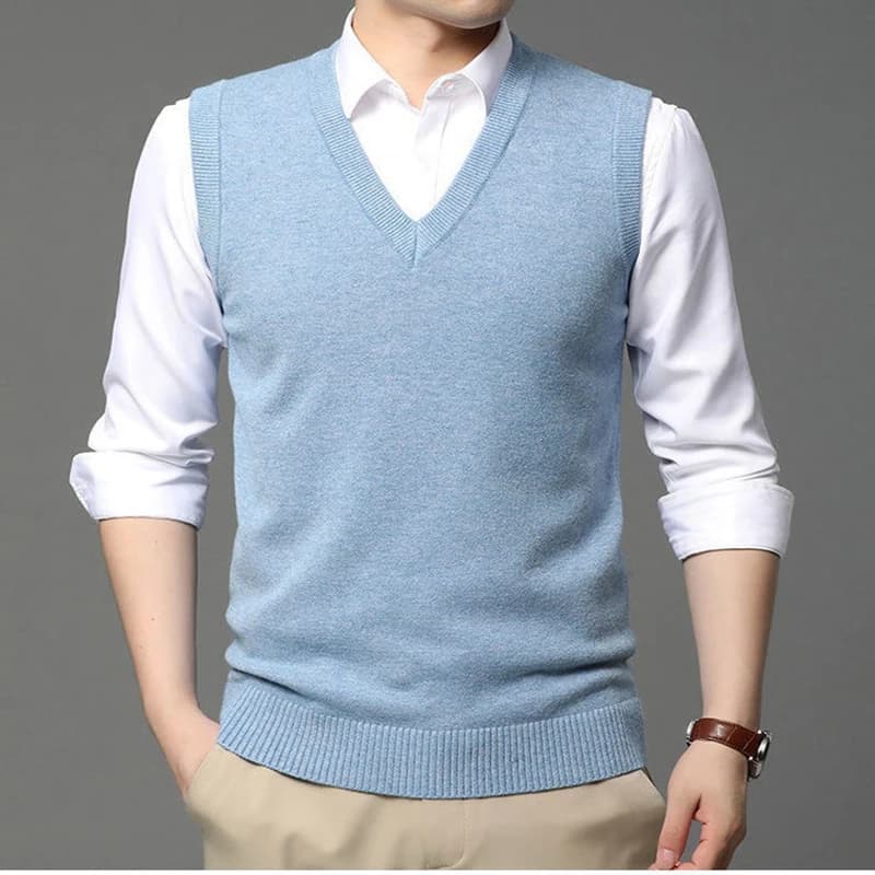 Men's Soft Cashmere Blend Knit Sweaters Vest Business Leisure V-neck Vest Pullover Spring Autumn Loose Woollen Tops