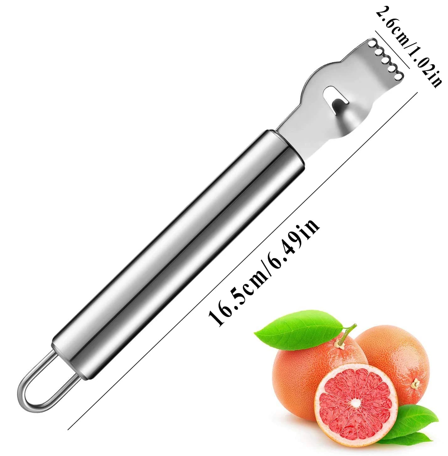 Grattugia per limone in acciaio inossidabile con coltello a canale e gadget da cucina ad anello per appendere, coltello per sbucciare l'agrumi arancione