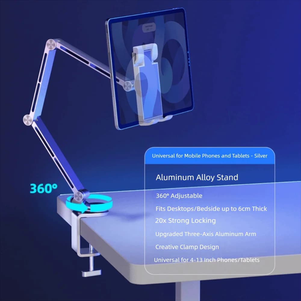 Magnetic Desktop Tablet Phone Stand 360° Swivel Folding Tablet Holder Aluminum Alloy Adjustable Boom Arm Tablet Bracket