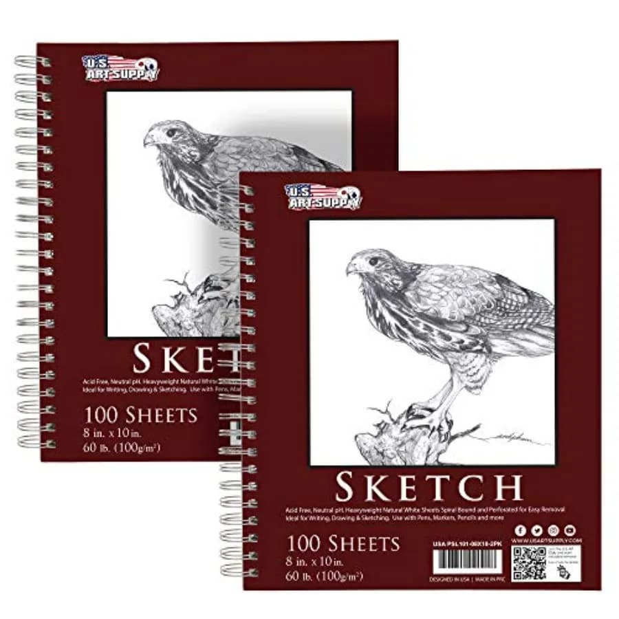 8"x10" Sketch Book Pad, 2 Pack 100 Sheets Each,60lb (100gsm) Spiral Bound - Sketching, Drawing Pad, Acid-Free Paper - Sketch Pa