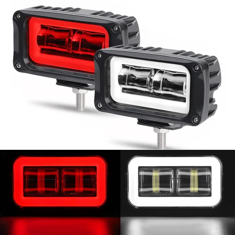 4 inches 20W 8D LED Workbar DRL White Red Halo Angel Eyes Car Lighthouse Guide 4X4 Pickup SUV ATV UTB 12V 24V