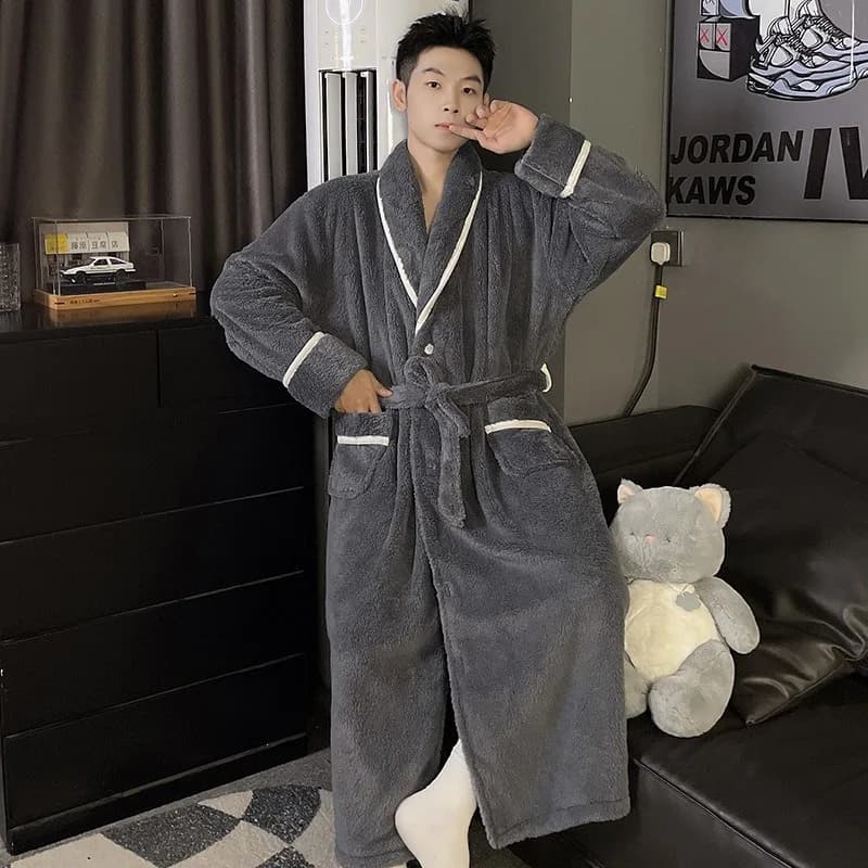 Men's thick thick flannel winter dress long kimono robe coral fleece dresses night dresses for the house night clothes lounge clothing