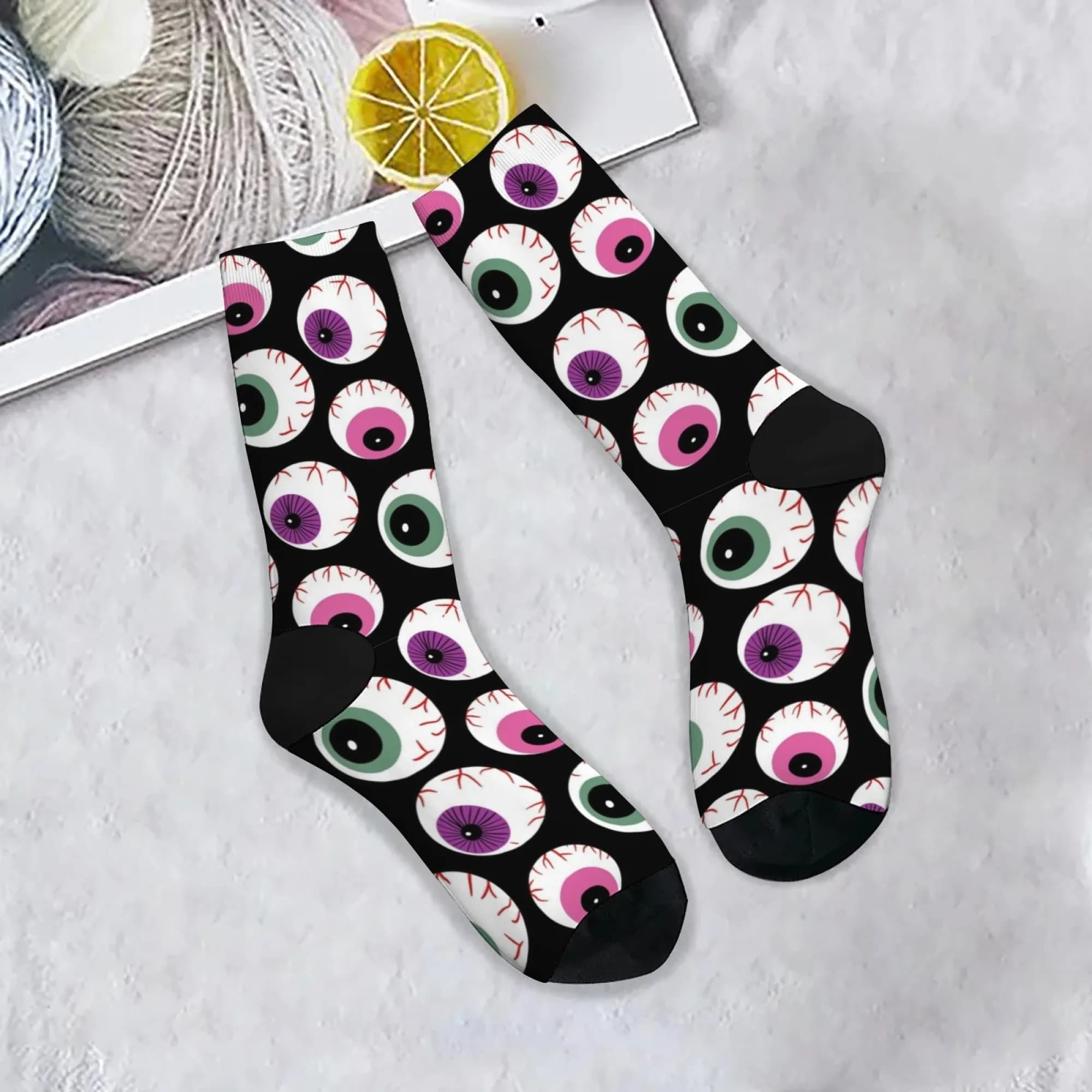 Eyeball Print Men's Socks Novelty Harajuku Retro Funny Street Hip-Hop Crew Socks Comfortable Breathable Socks Party Holiday Gift
