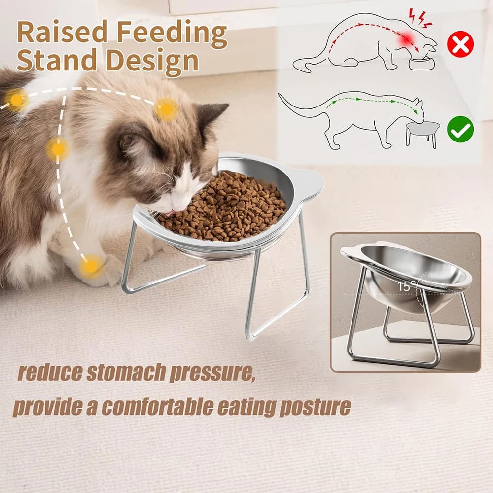 Ciotole per gatti in acciaio inossidabile Baffo rialzato Piatti per gatti per alleviare l'affaticamento Piatto per acqua per animali domestici Gattino per animali domestici per cibo per gatti