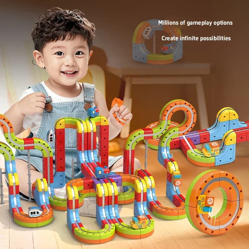 Trenino magico per bambini Blocchi di costruzione assemblati elettrici Labirinto per vagoni ferroviari magnetici Giocattoli educativi per bambini Regali di Natale