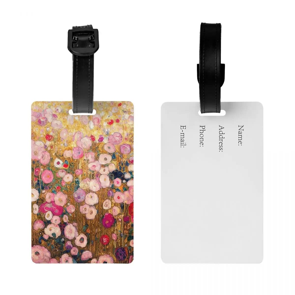 Etichette per bagagli Gustav Klimt Pink Flower Garden, accessori per valigie, etichetta per bagaglio da viaggio, porta etichetta identificativa con nome e indirizzo