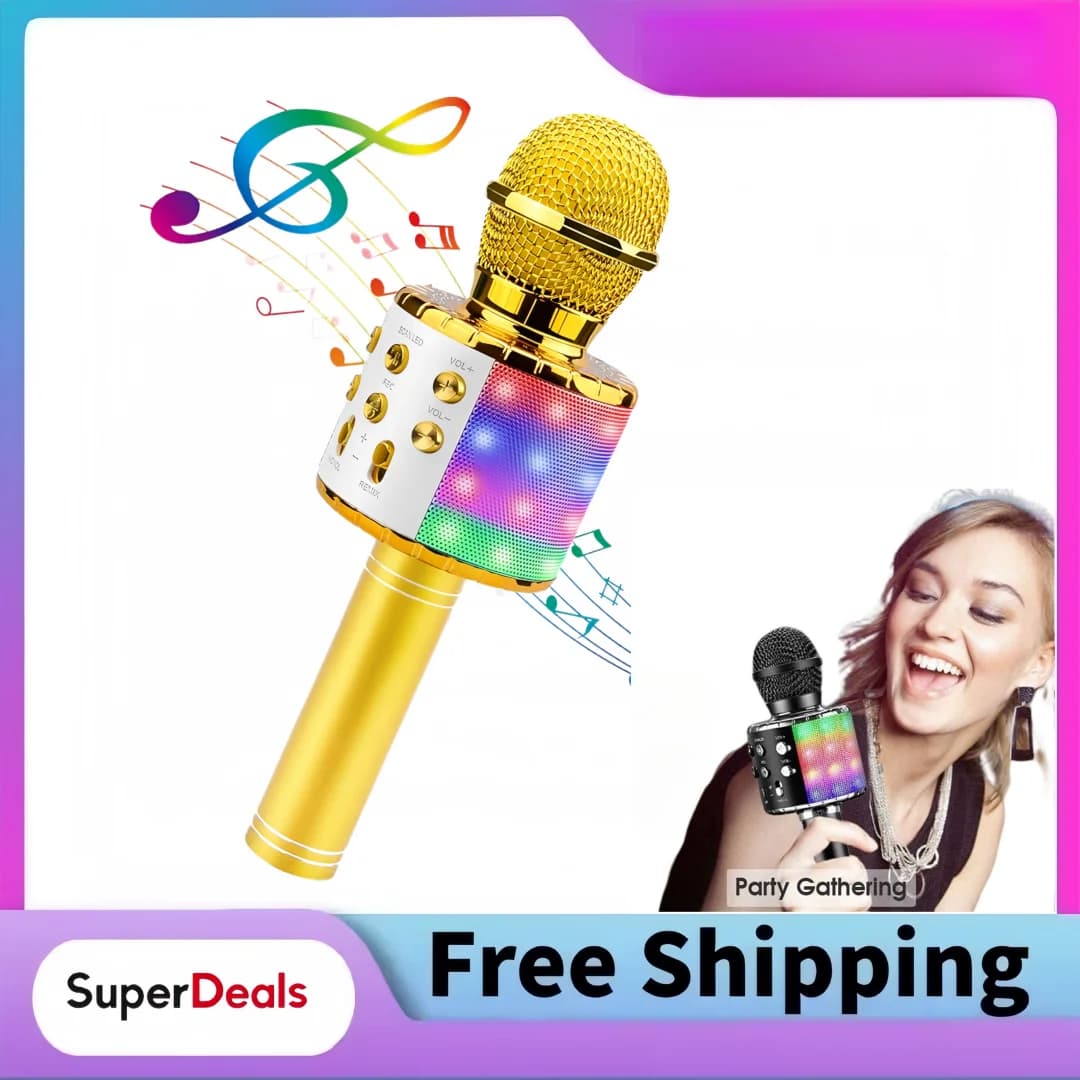 Microfono karaoke per adulti, microfono wireless Bluetooth per cantare macchina karaoke portatile con luci a LED