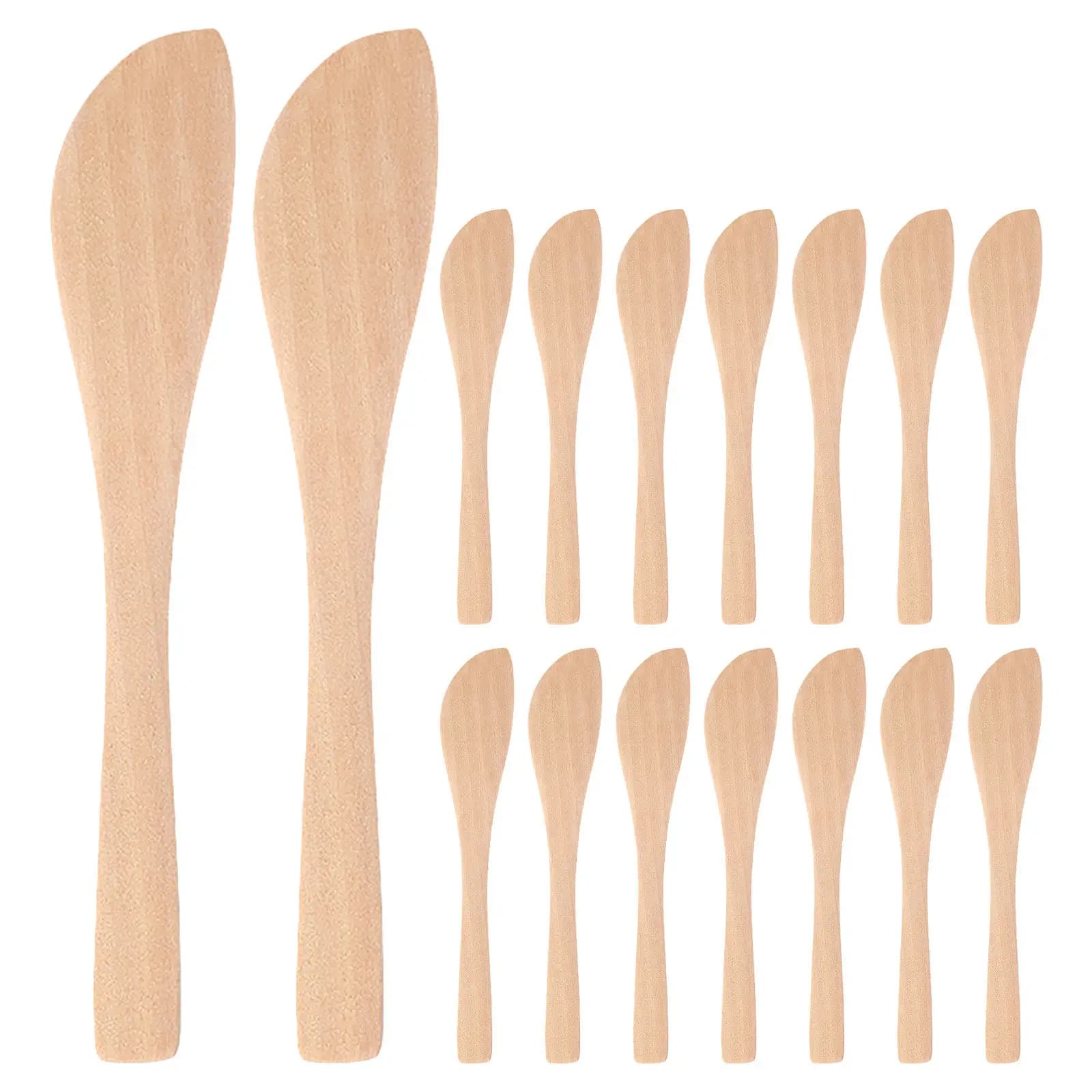 30Pcs Natural Wood Dumpling Spoon Wooden Butter Spreader Jam Spreaders Cheese Appetizer Knife Dessert Spreader Kitchen Tools