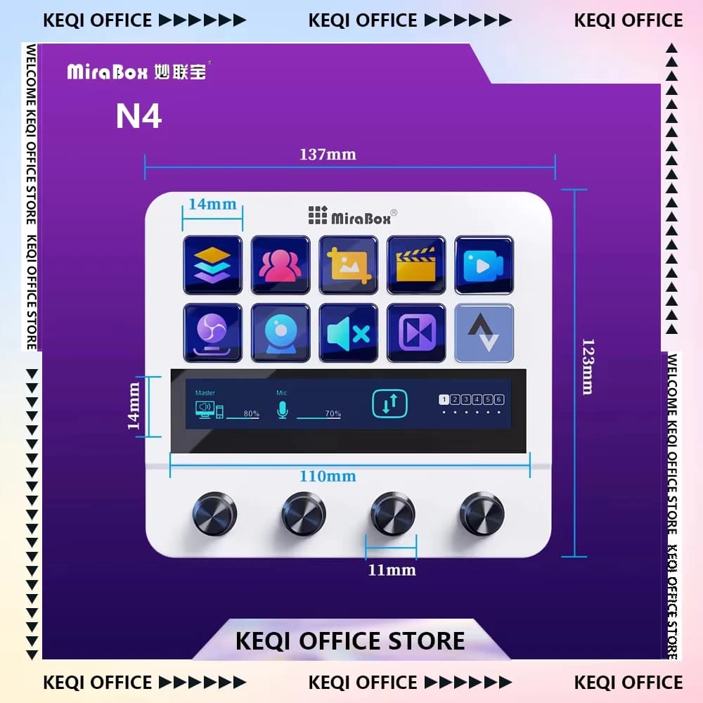 Mirabox N4 Stream Deck Macro visivo a 10 tasti Supporto regolabile Touch Strip Tastiera Doppio hub USB-C e USB-A Interfaccia quadruplo