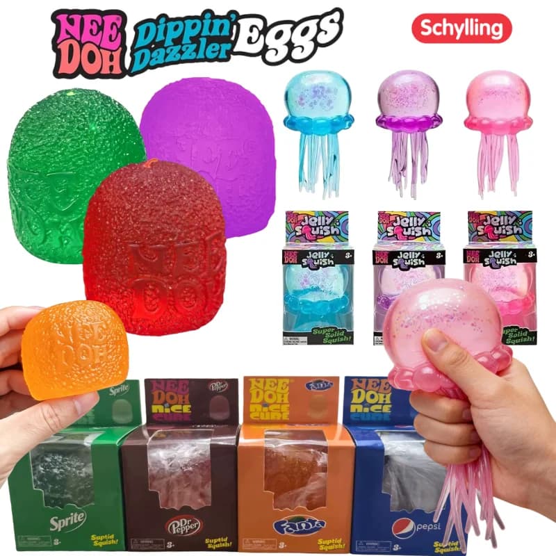 Schylling NeeDoh Soda Gumdrop &Jellyfish & Candy Squeeze Sensory Fidget Stress Relief Surprise Blind Box Present For Kids Adults