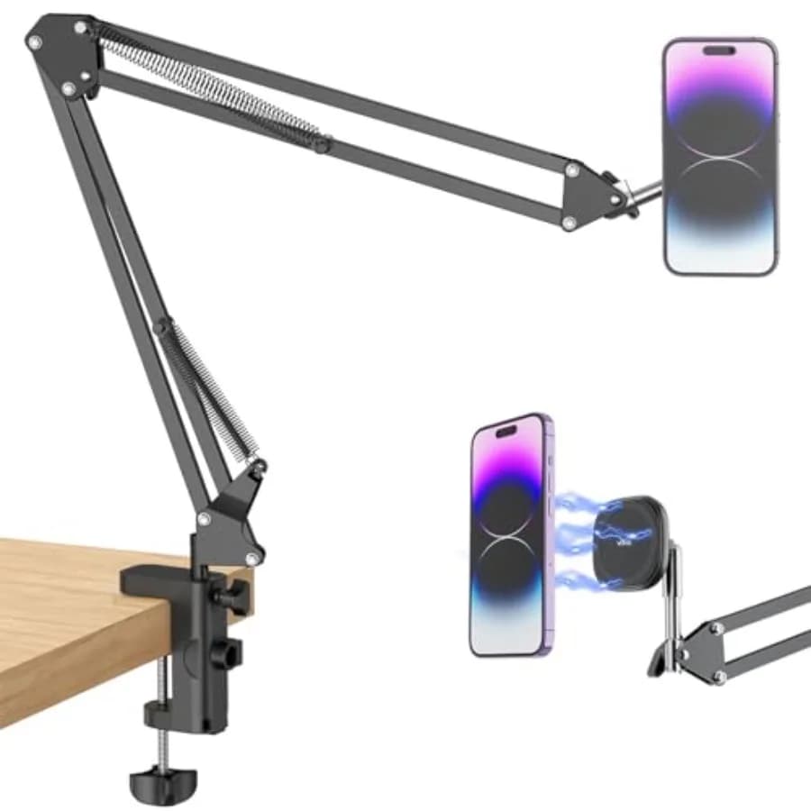 VRIG Magnetic Phone Holder Mount for Bed, Magsafe Flexible Arm Overhead Desk Phone Mount Stand, Adjustable Bedside Laying Down