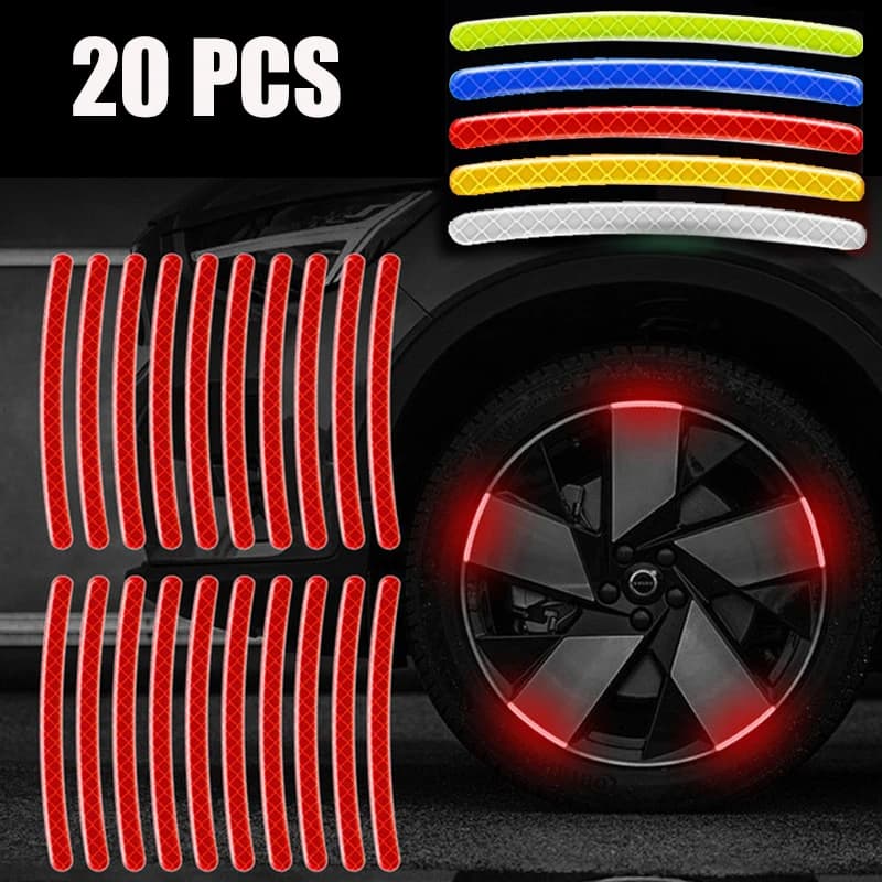 Adesivo riflettente per mozzo ruota per auto da 20 pezzi Nastro a strisce riflettenti alte per strisce luminose per decorazione ruota auto bicicletta moto