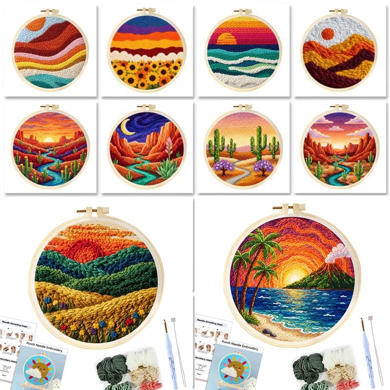 GATYZTORY Landscape Punch Needle Embroidery Kit for Beginners Soft Yarn Painting Arts Needlework Embroidery Set Home Decor