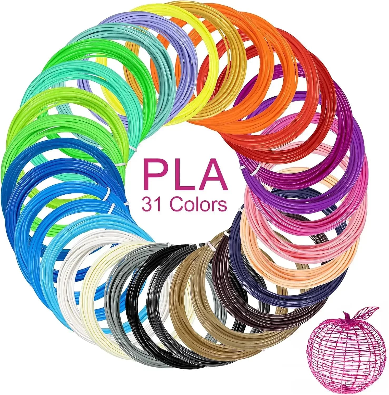 31 Colors 3D Pen Filament Refills, 1.75mm PLA, 16ft Each, Compatible with Most 3D Pens