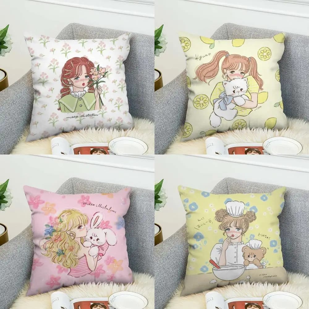 Federa per cuscino con illustrazioni di Mikko, decorativa per auto, divano, casa, stampa fronte-retro, in peluche, quadrata, per cuscino decorativo