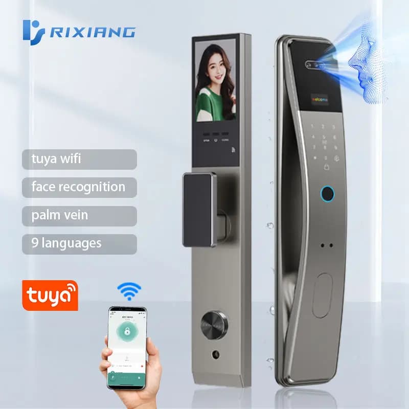 Tuya WiFi Smart Door Lock Biometric Keyless Entry with Fingerprint Face Recognition Palm Vein Scan Aluminum for Home Security