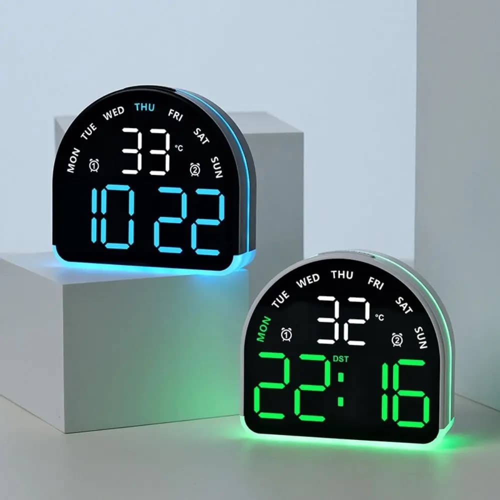 Electronic Wall Clock with Temperature, Digital Multifunction LED, Display 12/24H with DST, Bedroom Table Clock