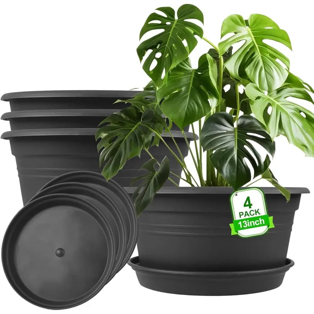 Set of 4 Indoor / Exterior Plants from 13 Inches with Drainage and Subvase Holes, Grey