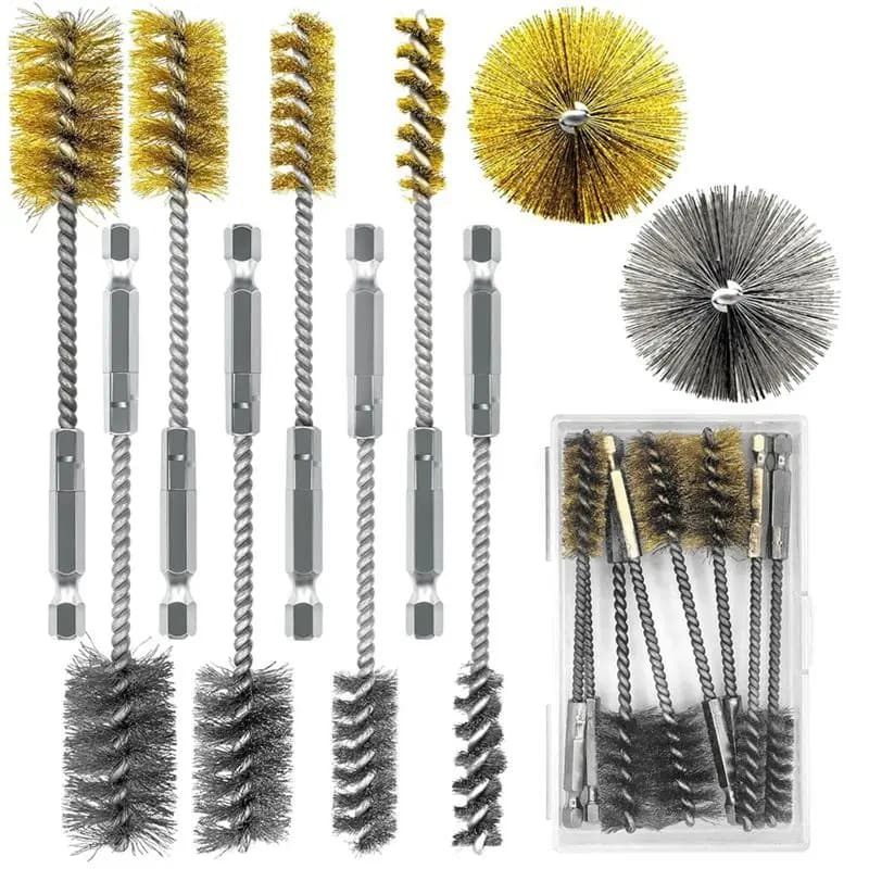 Set di spazzole per la pulizia dei fori ABMS, 8 pezzi, in acciaio inossidabile 304 e filo di ottone, include codolo esagonale da 1/4 ", 3/8 ", 1/2 ", 3/4 ", 7/8 ".