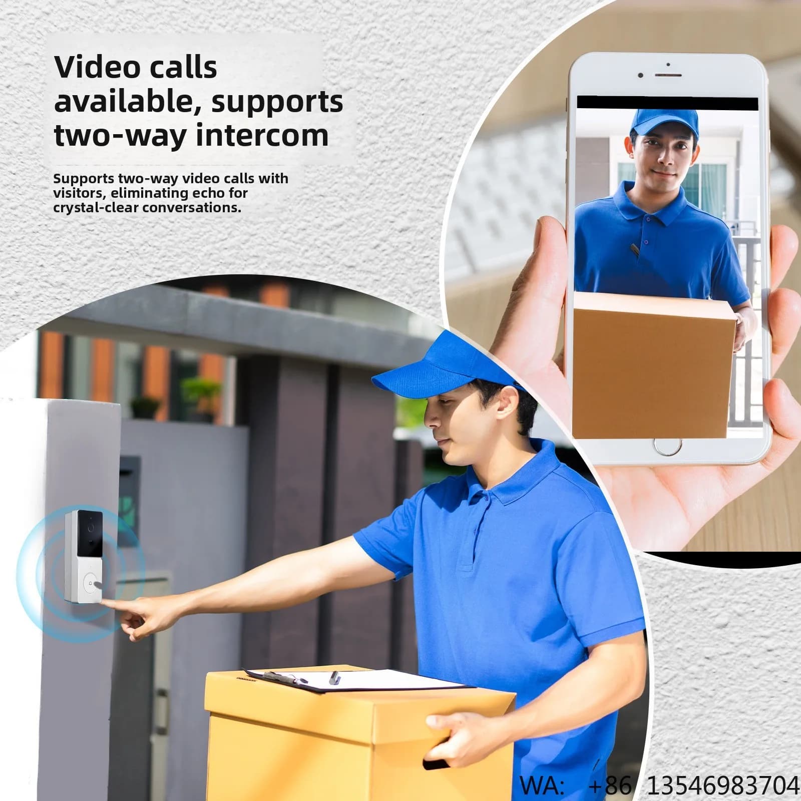 Campanello Video WiFi per Casa Intelligente con Audio Bidirezionale, Display OLED Wireless, Visione Notturna e Alimentazione a Batteria