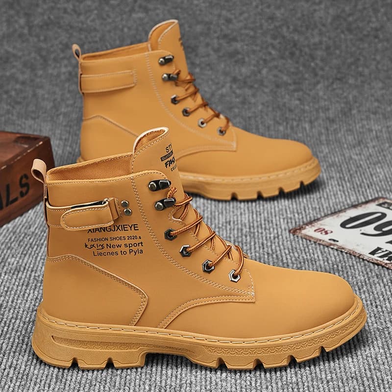 Men's High Top Work Boots Thick Non-slip Sole Wear-resistant Upper Lace Up Buckle Design Outdoor Casual Fashion for Daily Hiking