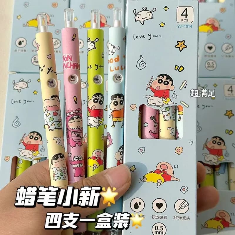 4 pz Pastello Shin-Chan Anime Cartoon Penne Gel 0.5mm Penna Nera Nohara Shinnosuke Fare clic su Penne Forniture di Cancelleria Segno Penna