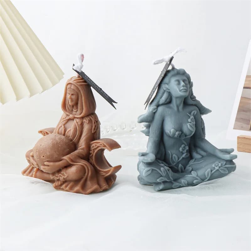 Stampo in Silicone per Candele a Forma di Luna Madre, Stampo per Resina Epossidica, Sapone, Cemento, Fai da Te, Dea Greca della Vita Gaia, Stampo Spirituale