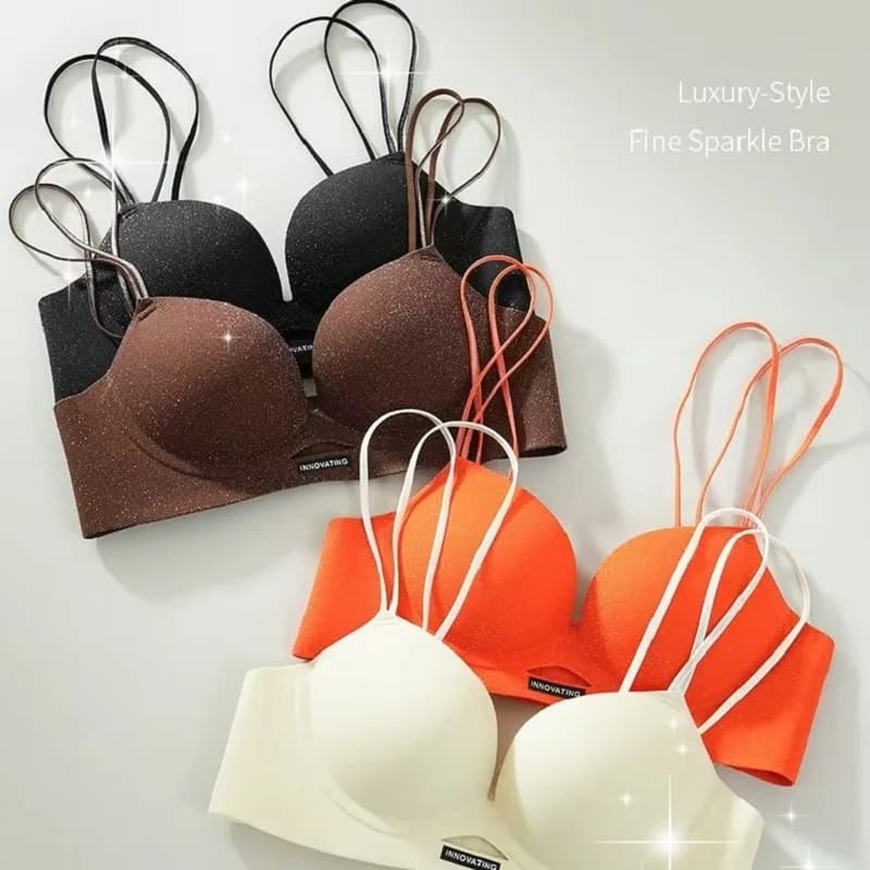 Sexy Sparkle Petal Cup Push Up Wireless Bra for Small Bust Padded Seamless Side Coverage Lifted Gathering Daily Wear Women