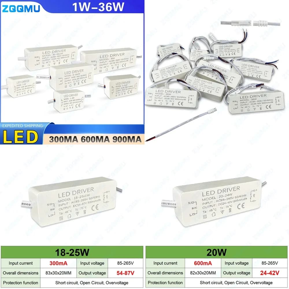 LED Constant Current Driver 1W to 36W 300MA 600MA Waterproof LED Power Supply Transformer for Outdoor Lighting Strip Lamp Module