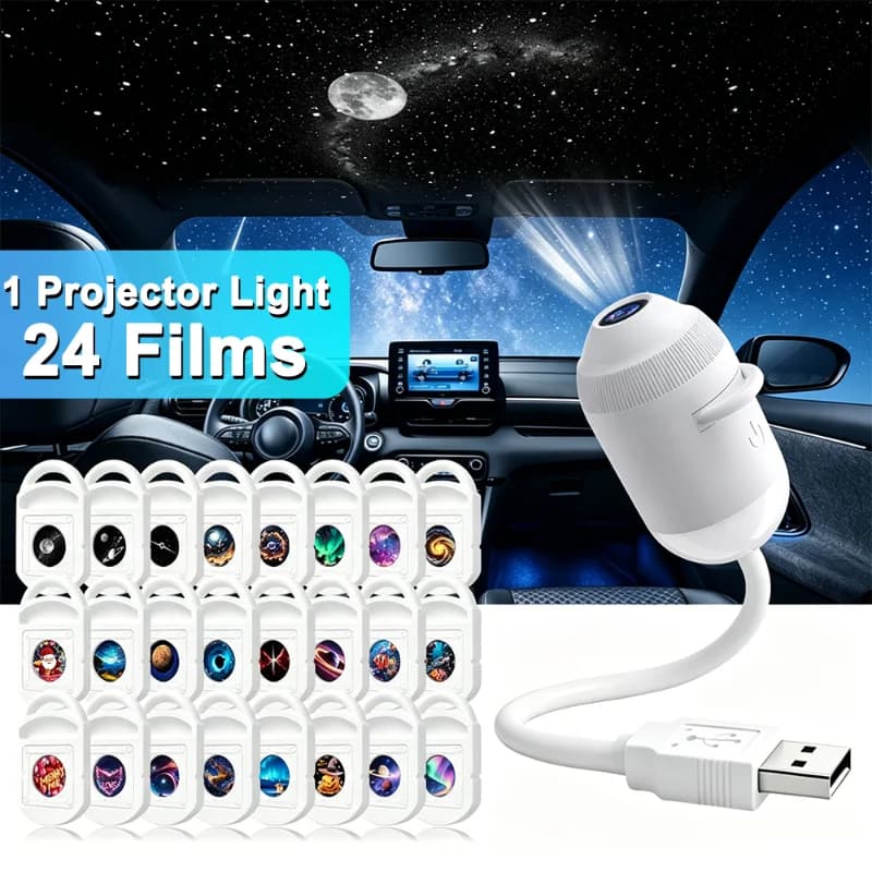 2-in-1 USB Galaxy Star Projector Night Light 360° Rotatable Car Interior Nebula Aurora Starry Sky Projector Light For Bedroom