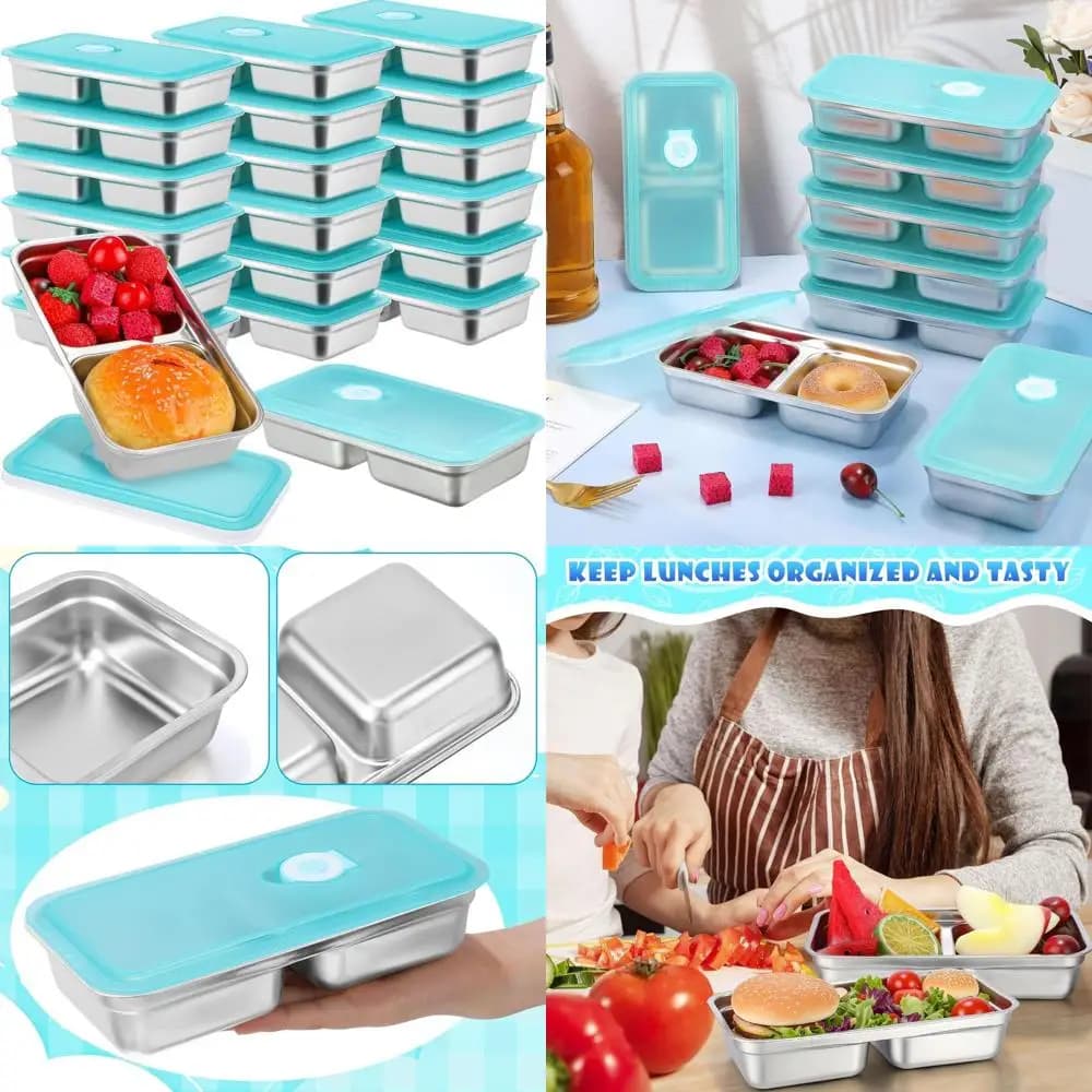 Set di 20 Contenitori per Alimenti in Acciaio Inox da 30 oz con Coperchi in Silicone - Ermetici, Riutilizzabili, Lavabili in Lavastoviglie, Scatole Bento (Blu)