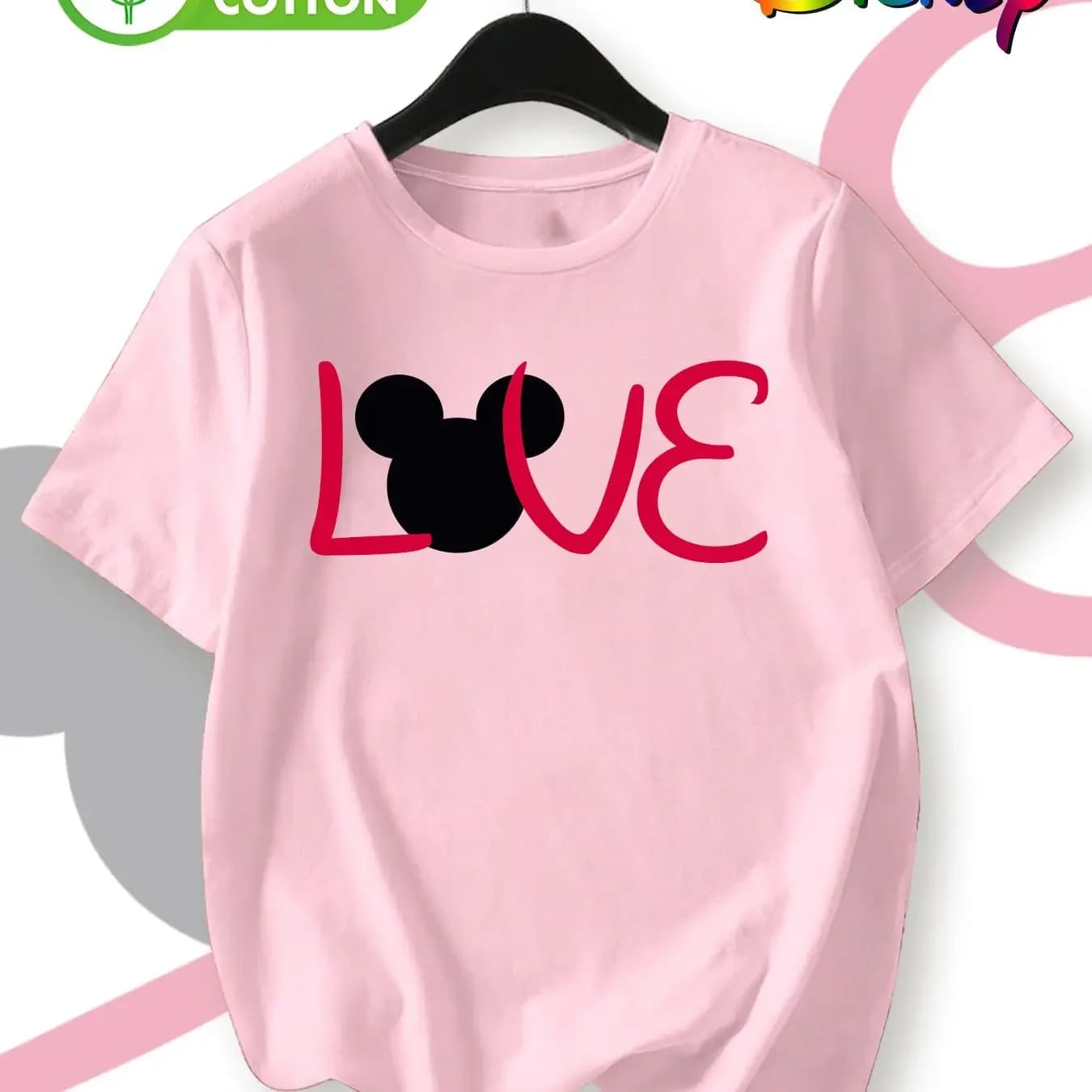 Disney - Mickey LOVE Print - T-shirt a maniche corte in puro cotone da uomo, nuova moda estiva