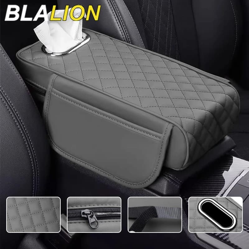 BLALION Fodera per bracciolo per auto in pelle PU con portaoggetti in memory foam Altezza Pad Supporto per cuscino protettivo per bracciolo centrale automatico