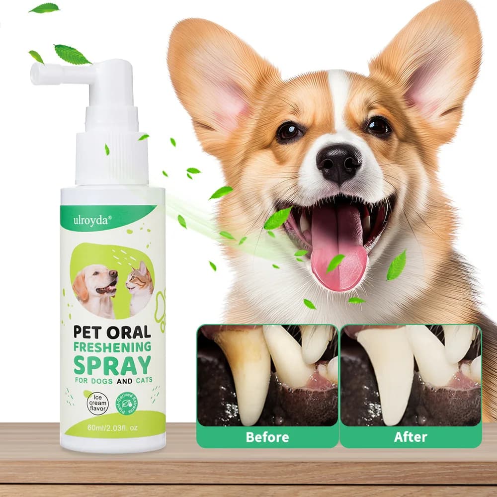Spray per la pulizia dei denti degli animali domestici Alito fresco Acqua per l'igiene orale per cani Gatti Rimozione del tartaro Deodorante Collutorio Formula a base di piante