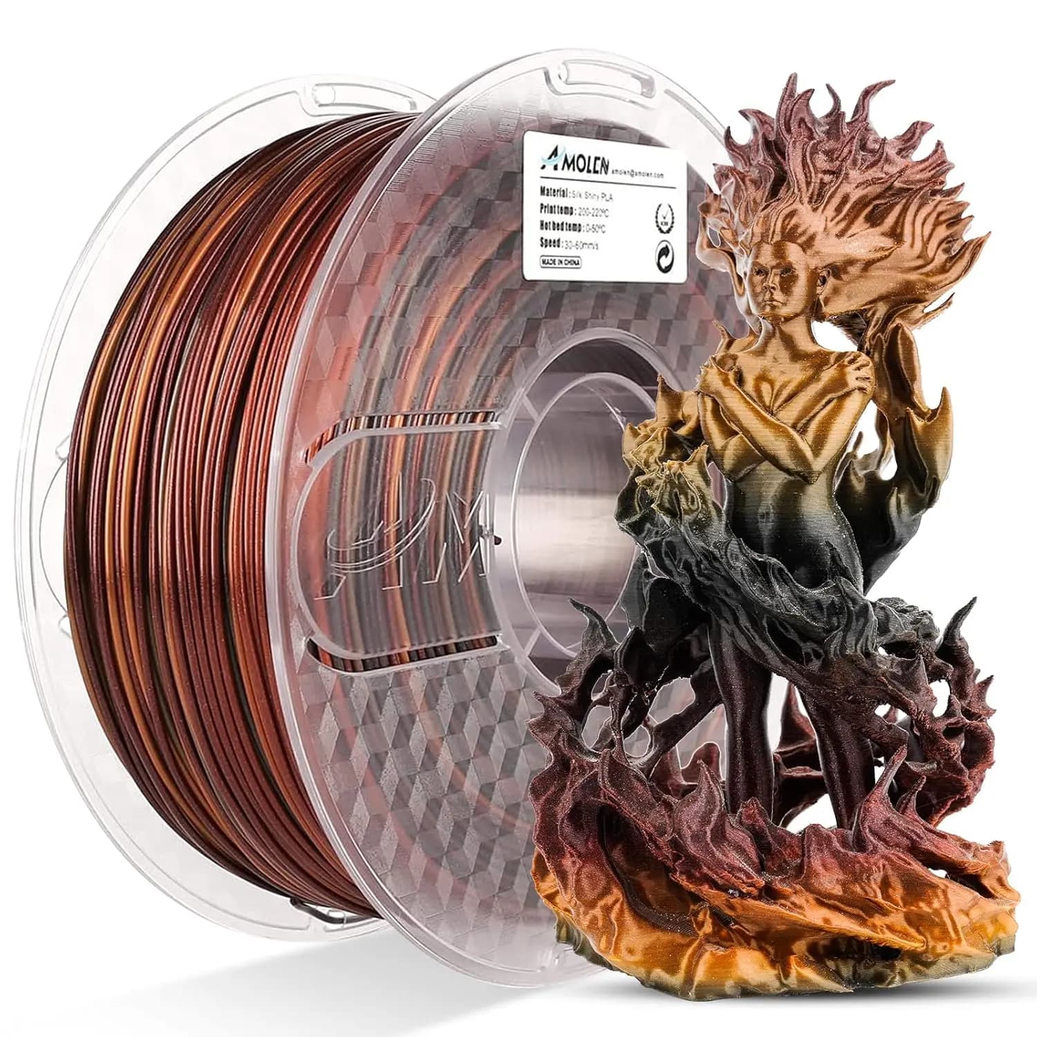 Filament PLA Black Polished Red Gold Silk Effect 1.75mm, 3D Printing Material 1KG/2.2lb for Lescent Prints